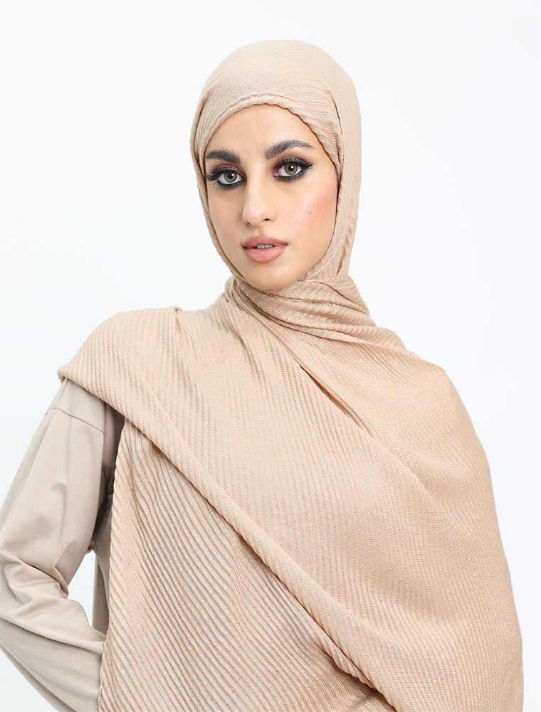 Beige Crinkle Lurex Hijab